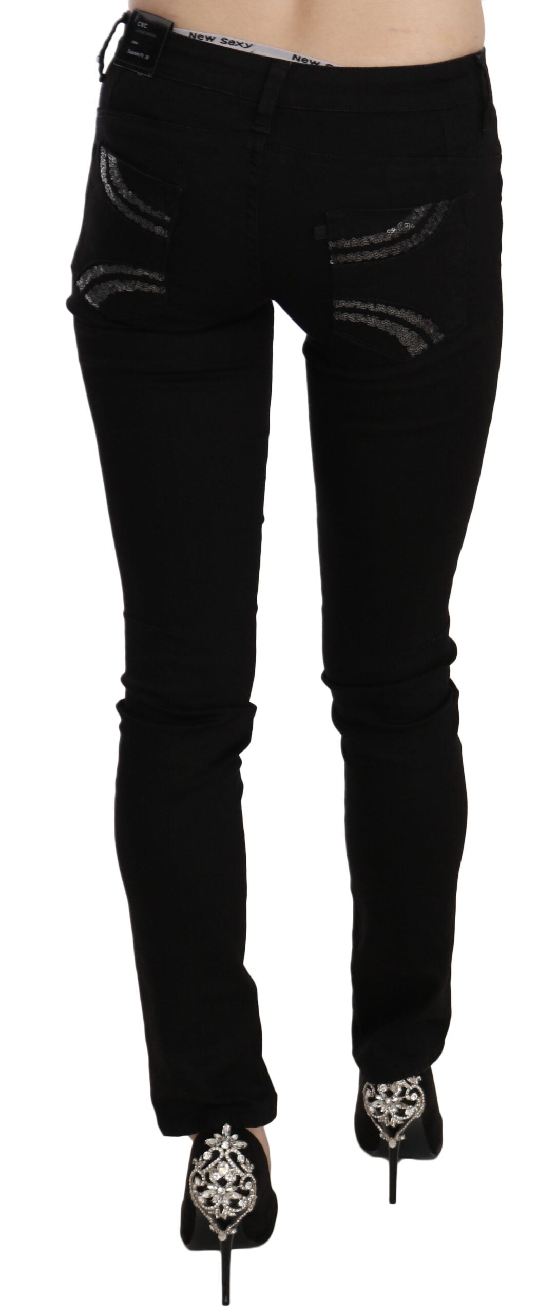 Costume National Black Sequined Mid Waist Slim Fit Denim Jeans by Costume National