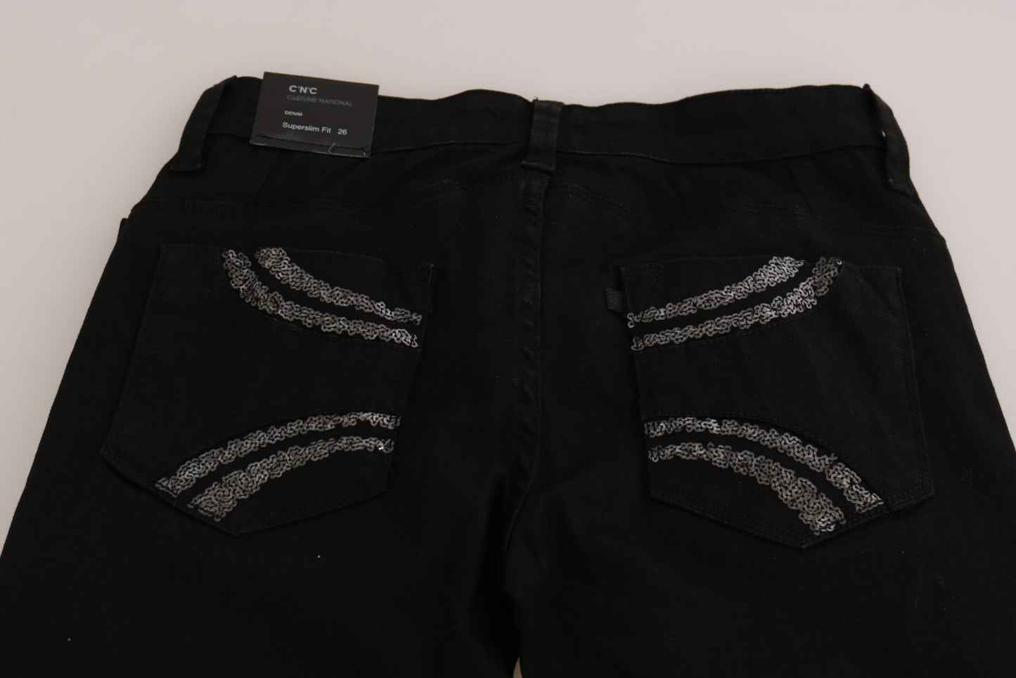 Costume National Black Sequined Mid Waist Slim Fit Denim Jeans by Costume National