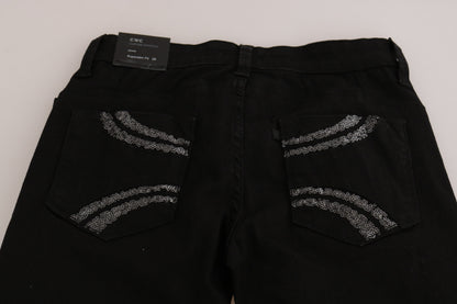 Costume National Black Sequined Mid Waist Slim Fit Denim Jeans by Costume National