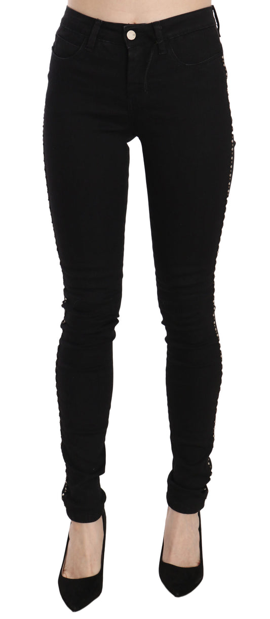 Costume National Black Embellished Mid Waist Skinny Denim Jeans by Costume National