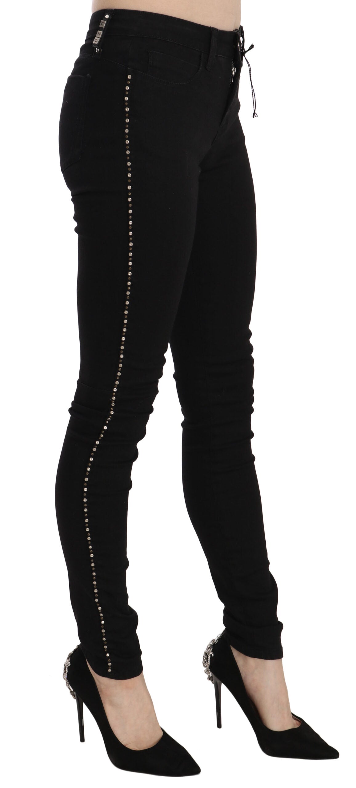 Costume National Black Embellished Mid Waist Skinny Denim Jeans by Costume National