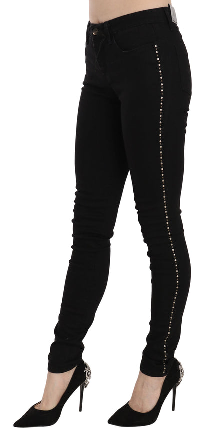 Costume National Black Embellished Mid Waist Skinny Denim Jeans by Costume National