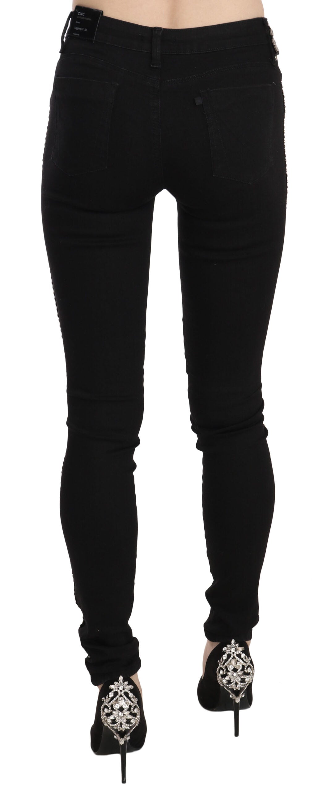 Costume National Black Embellished Mid Waist Skinny Denim Jeans by Costume National