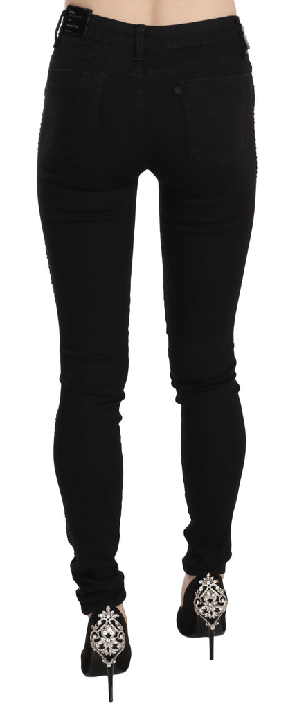Costume National Black Embellished Mid Waist Skinny Denim Jeans by Costume National