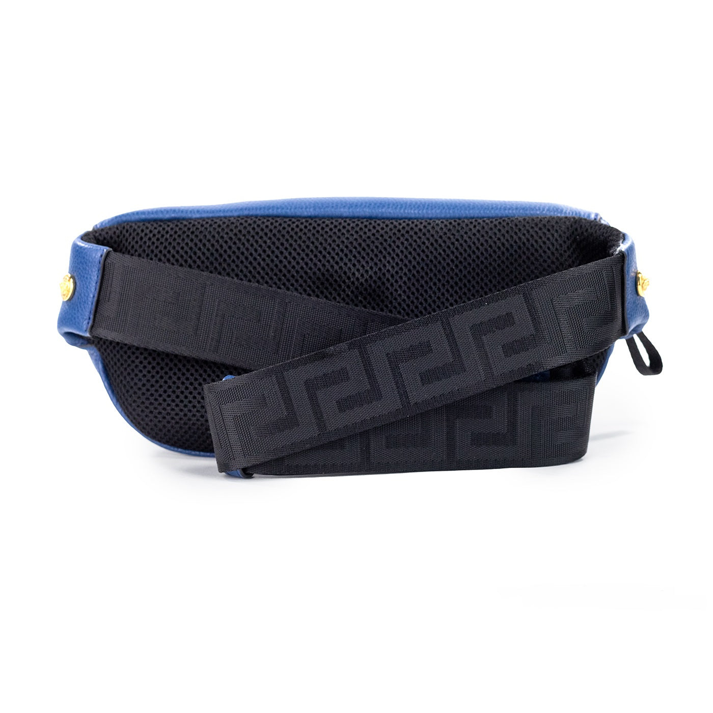Petit sac banane Versace en cuir de veau bleu marine avec pendentif Medusa