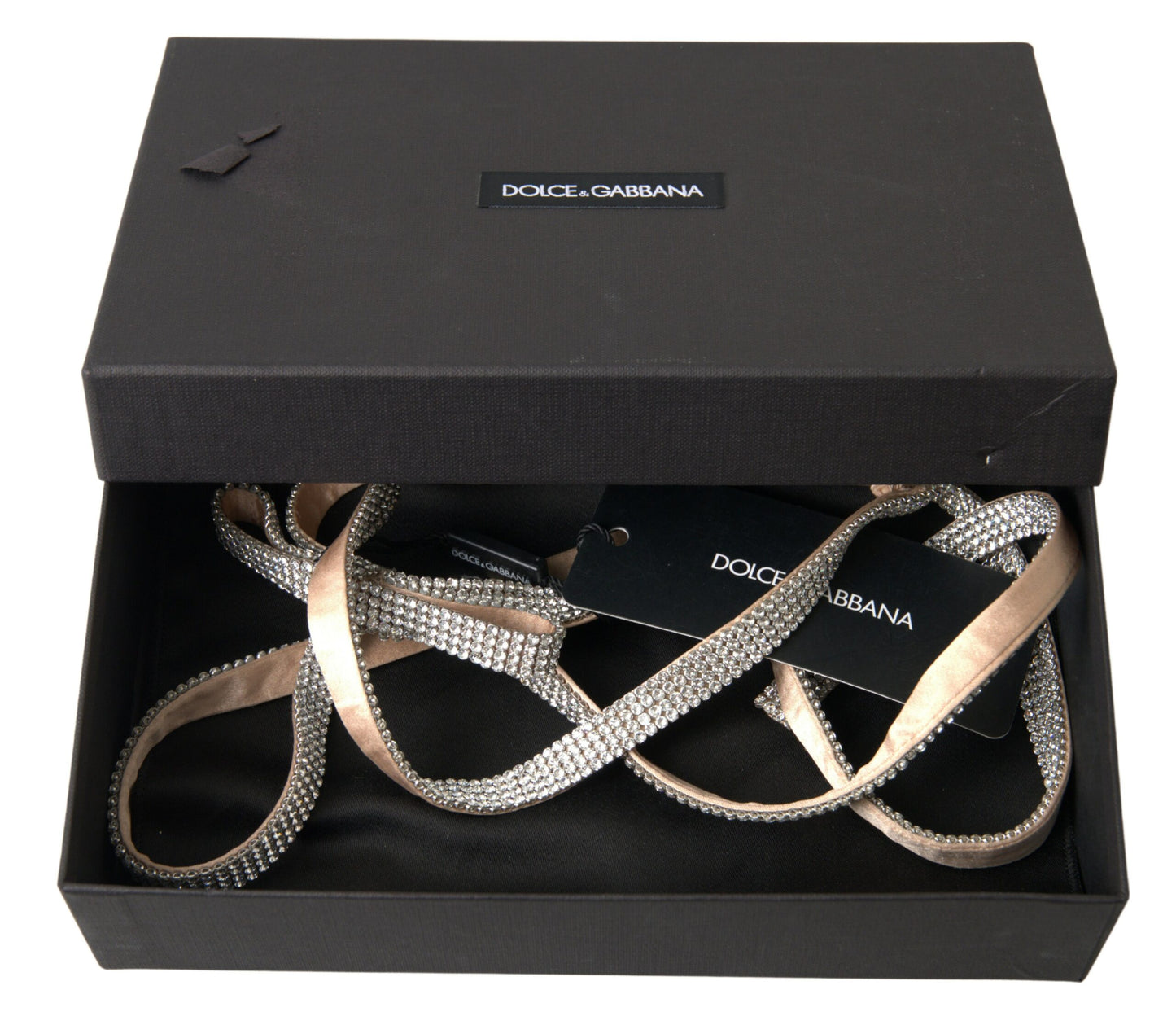 Dolce & Gabbana Beige Silk Clear Crystal Bow Waist Belt by Dolce & Gabbana
