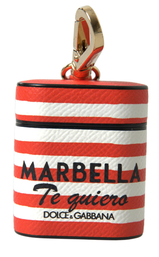 Dolce & Gabbana Orange Stripe Dauphine Leather Logo Strap Airpod Case by Dolce & Gabbana