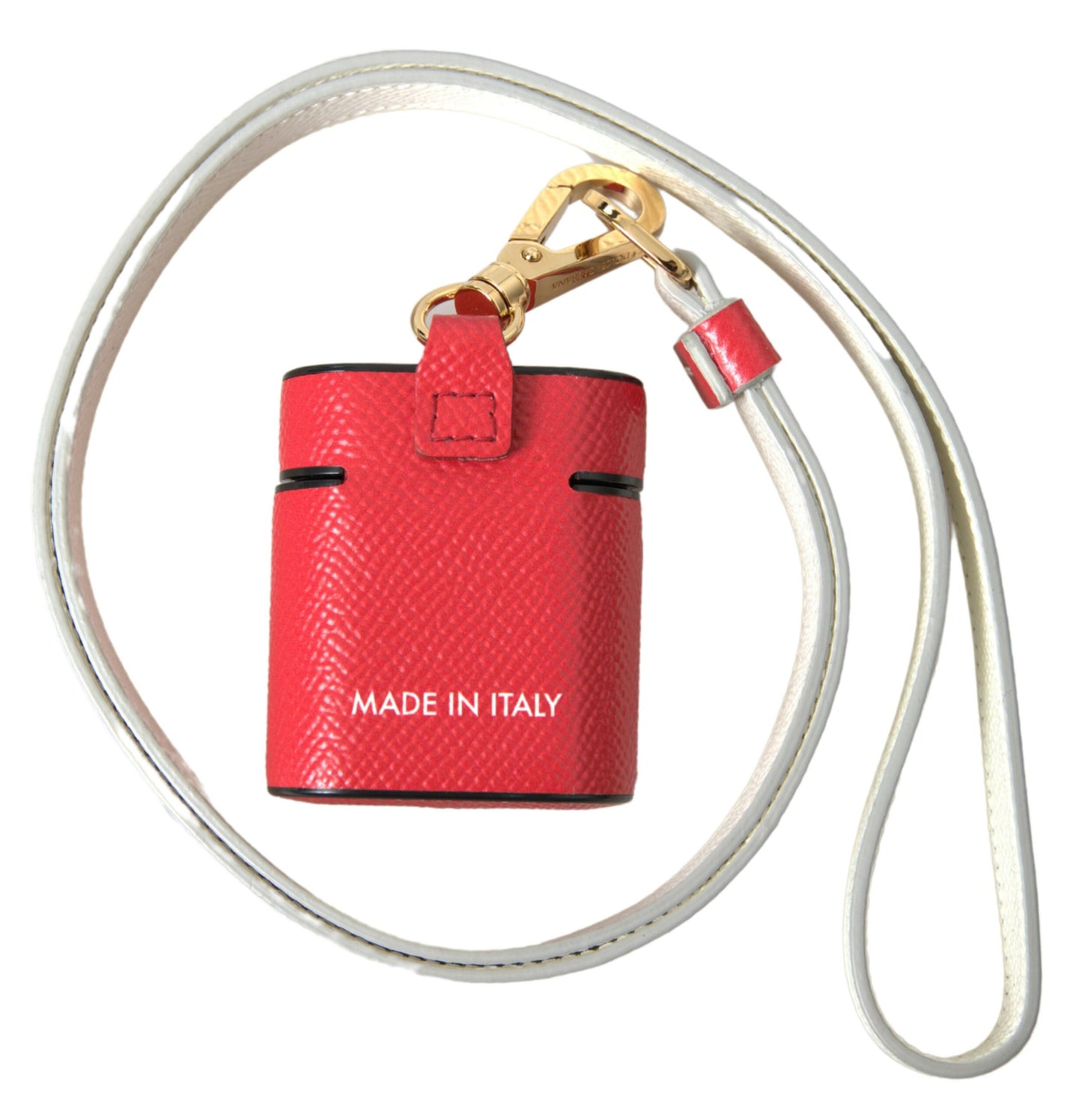 Dolce & Gabbana Red Leather Gold Tone Metal Logo Print Strap Airpods Case by Dolce & Gabbana