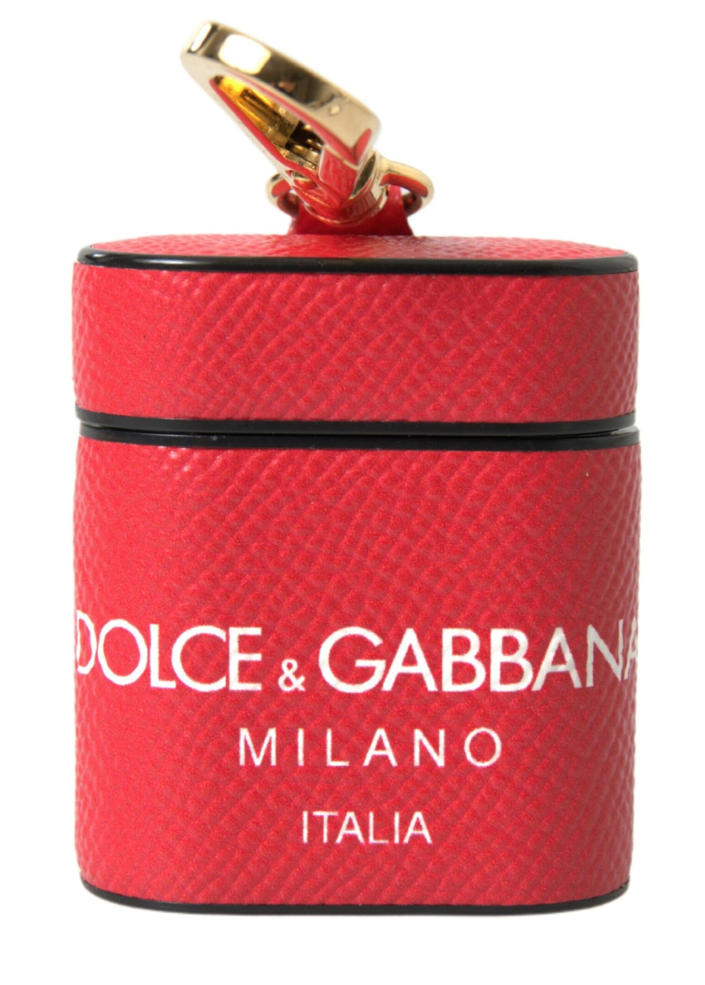 Dolce & Gabbana Red Leather Gold Tone Metal Logo Print Strap Airpods Case by Dolce & Gabbana