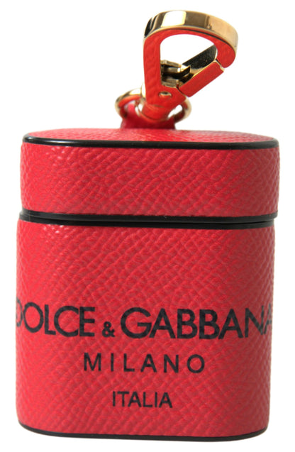 Dolce & Gabbana Red Black Calf Leather Logo Print Strap Airpods Case by Dolce & Gabbana