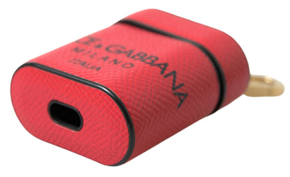 Dolce & Gabbana Red Black Calf Leather Logo Print Strap Airpods Case by Dolce & Gabbana