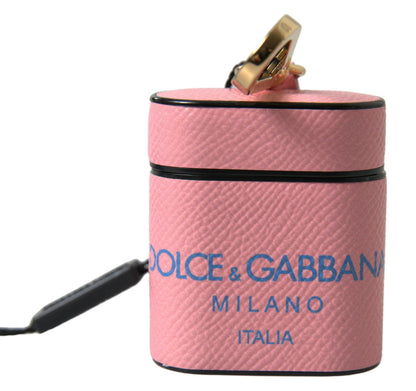 Dolce & Gabbana Pink Blue Calf Leather Logo Print Strap Airpods Case by Dolce & Gabbana