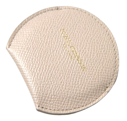 Dolce &amp; Gabbana Beige Calfskin Leather Round Logo Hand Mirror Holder