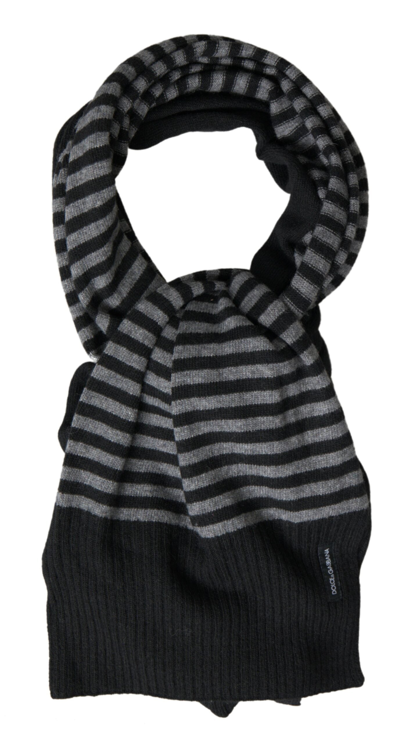 Dolce & Gabbana Black Gray Stripe Wool Neck Wrap Shawl Scarf by Dolce & Gabbana