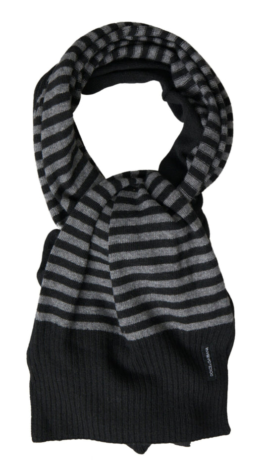 Dolce & Gabbana Black Gray Stripe Wool Neck Wrap Shawl Scarf by Dolce & Gabbana