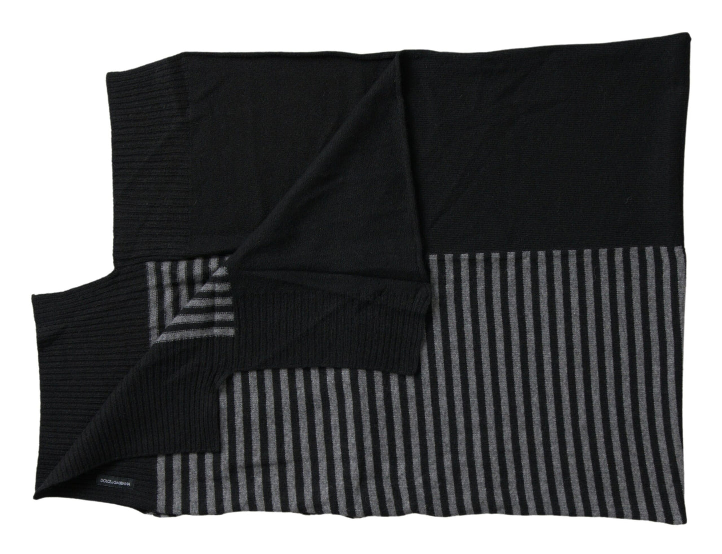 Dolce & Gabbana Black Gray Stripe Wool Neck Wrap Shawl Scarf by Dolce & Gabbana