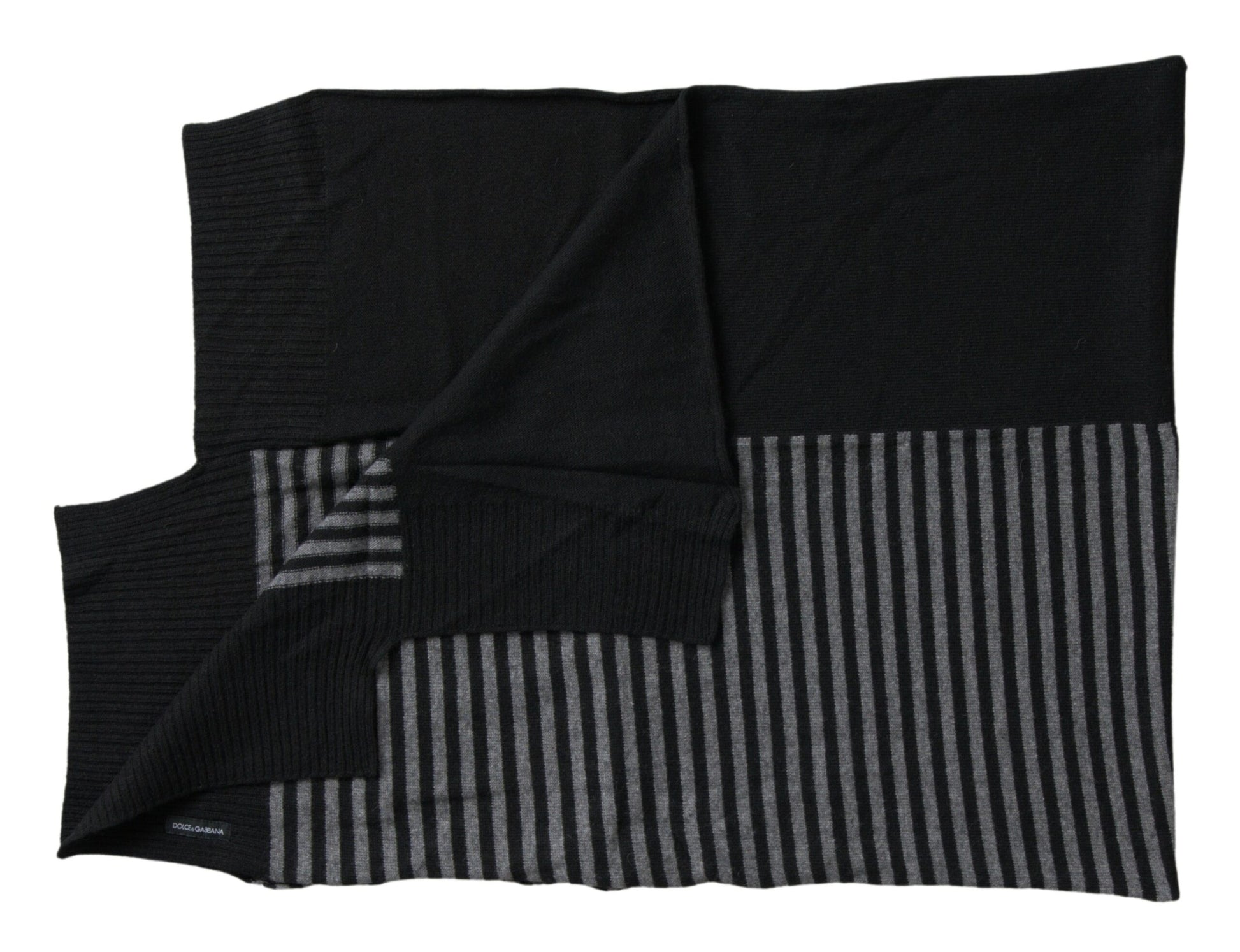 Dolce & Gabbana Black Gray Stripe Wool Neck Wrap Shawl Scarf by Dolce & Gabbana