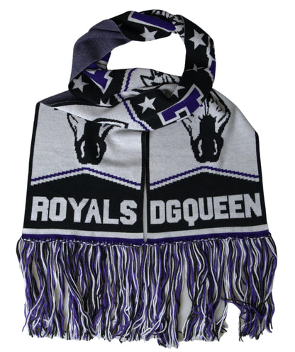 Dolce & Gabbana Multicolor Wool DG Queen Wrap Fringe Scarf by Dolce & Gabbana
