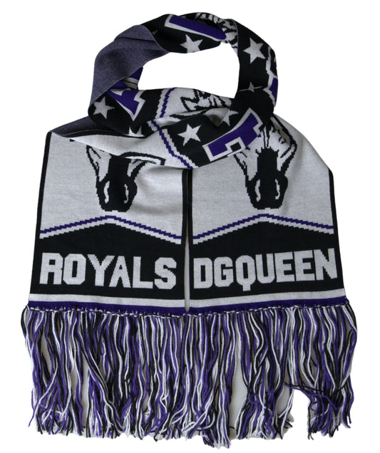Dolce & Gabbana Multicolor Wool DG Queen Wrap Fringe Scarf by Dolce & Gabbana