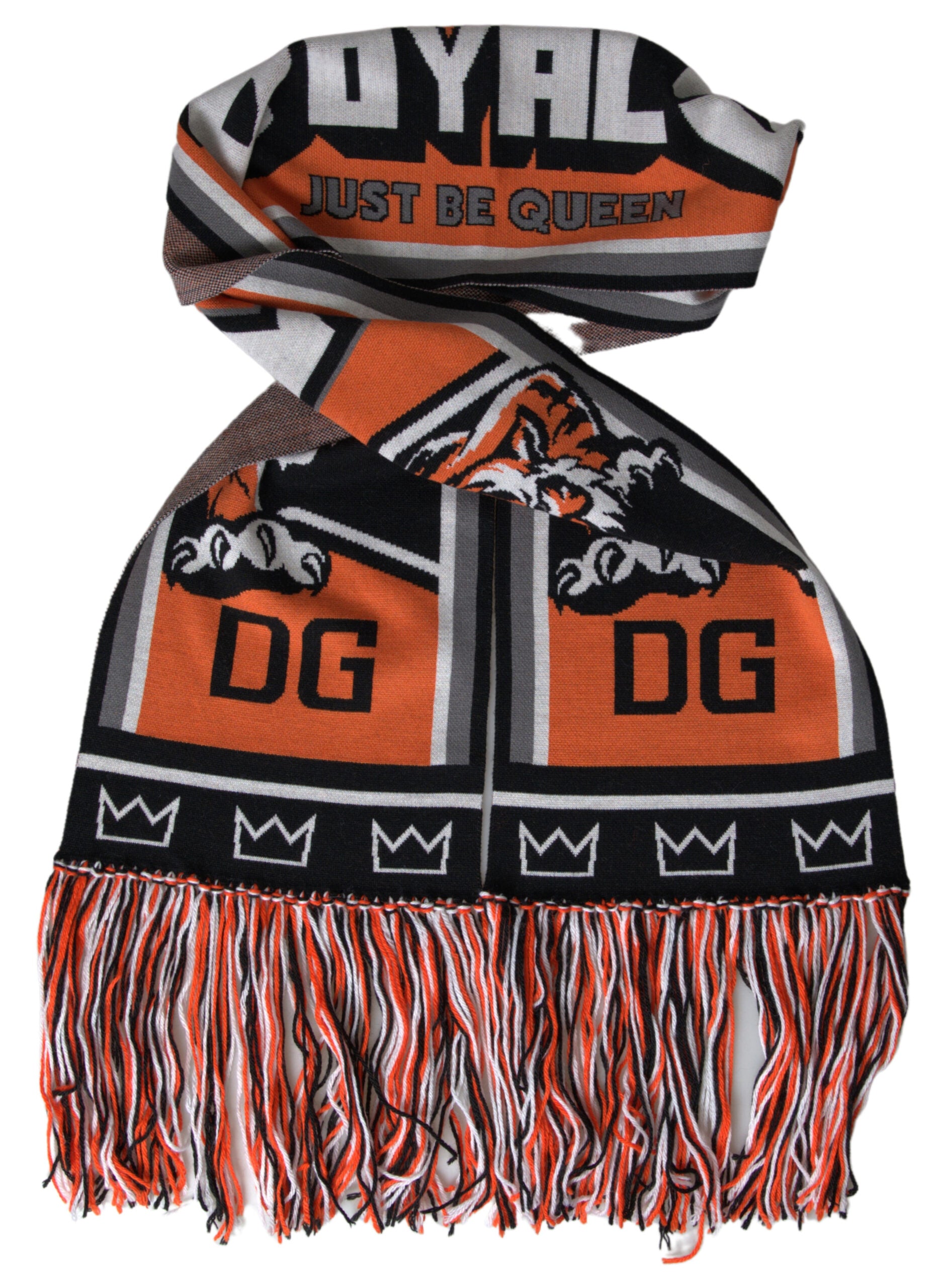 Dolce & Gabbana Multicolor Wool DG Royals Wrap Fringe Scarf by Dolce & Gabbana