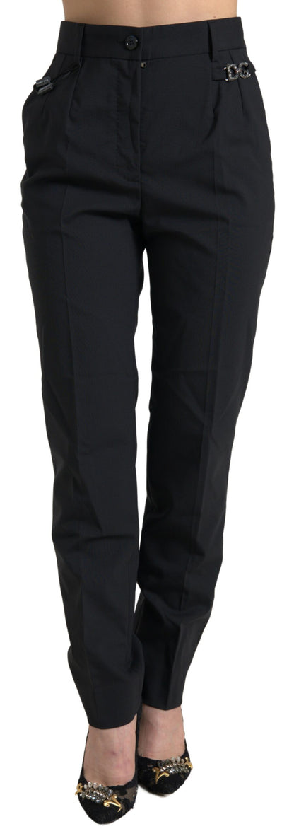 Dolce & Gabbana Black Wool High Waist Tapered Pants by Dolce & Gabbana