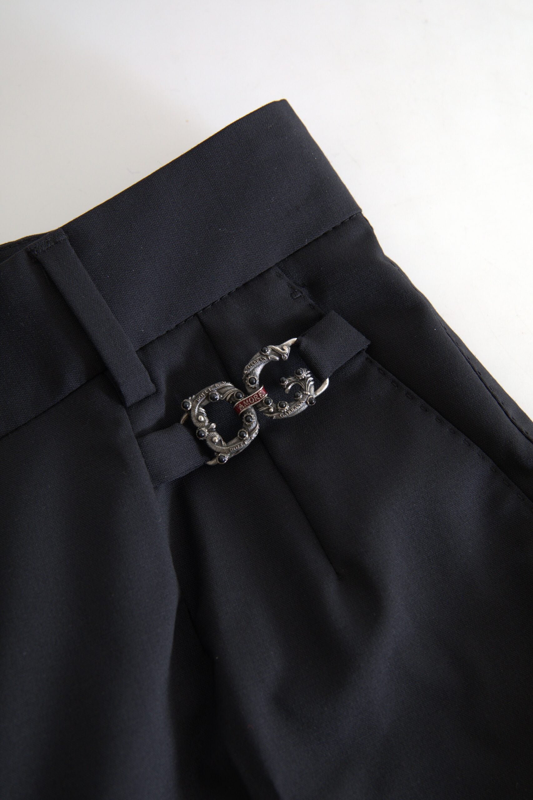 Dolce & Gabbana Black Wool High Waist Tapered Pants by Dolce & Gabbana