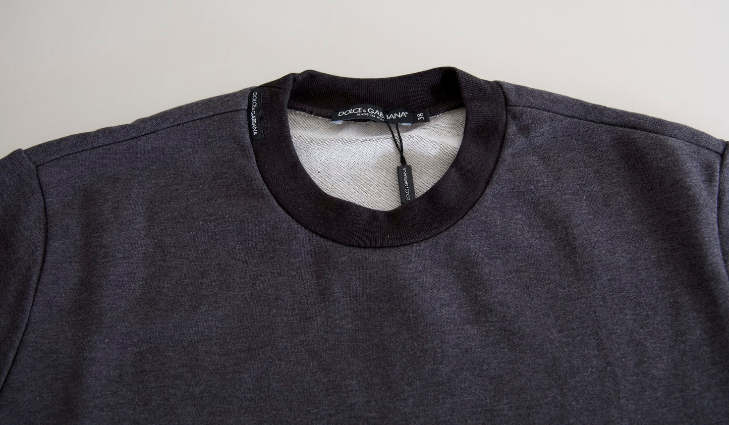 Dolce & Gabbana Dark Gray Cotton Crew Neck Pullover Sweater by Dolce & Gabbana