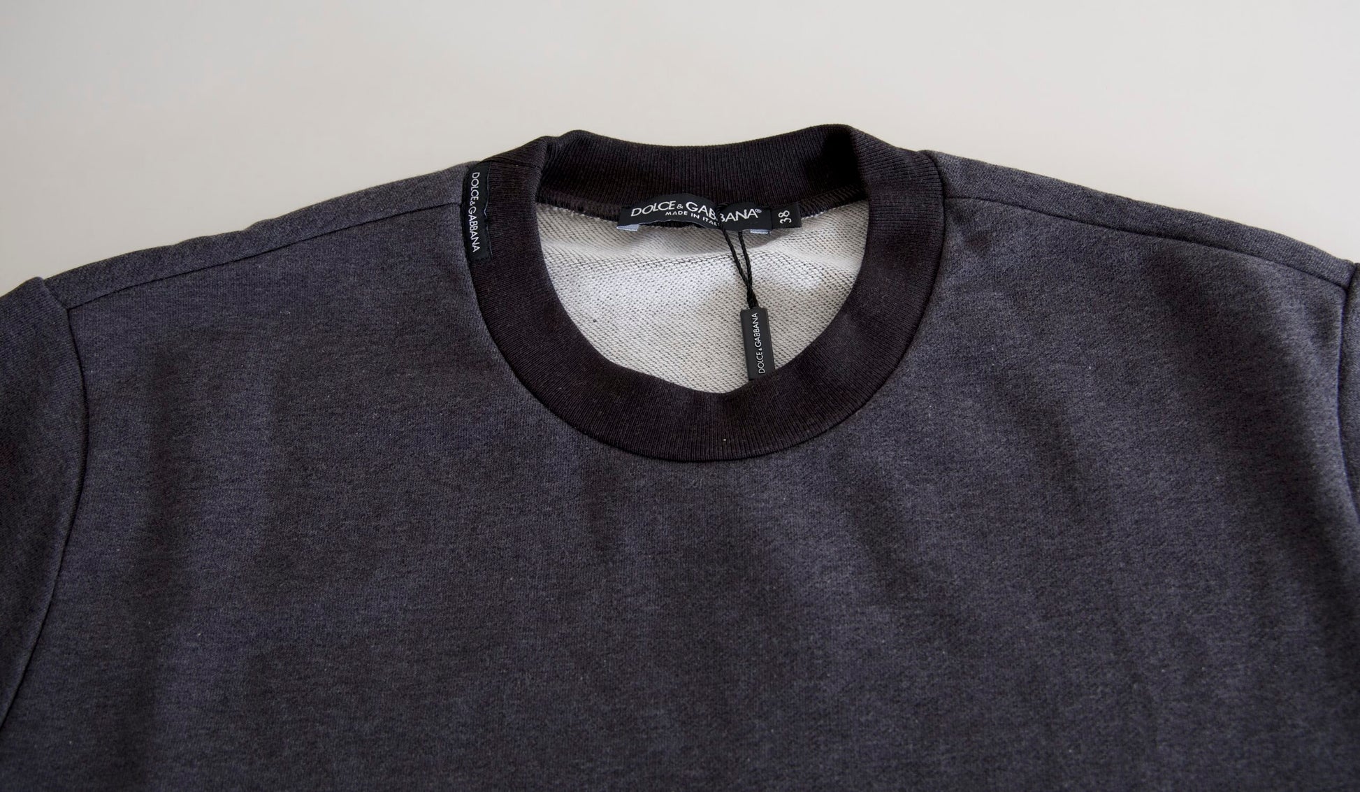 Dolce & Gabbana Dark Gray Cotton Crew Neck Pullover Sweater by Dolce & Gabbana
