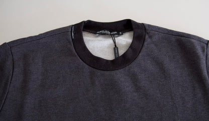 Dolce & Gabbana Dark Gray Cotton Crew Neck Pullover Sweater by Dolce & Gabbana
