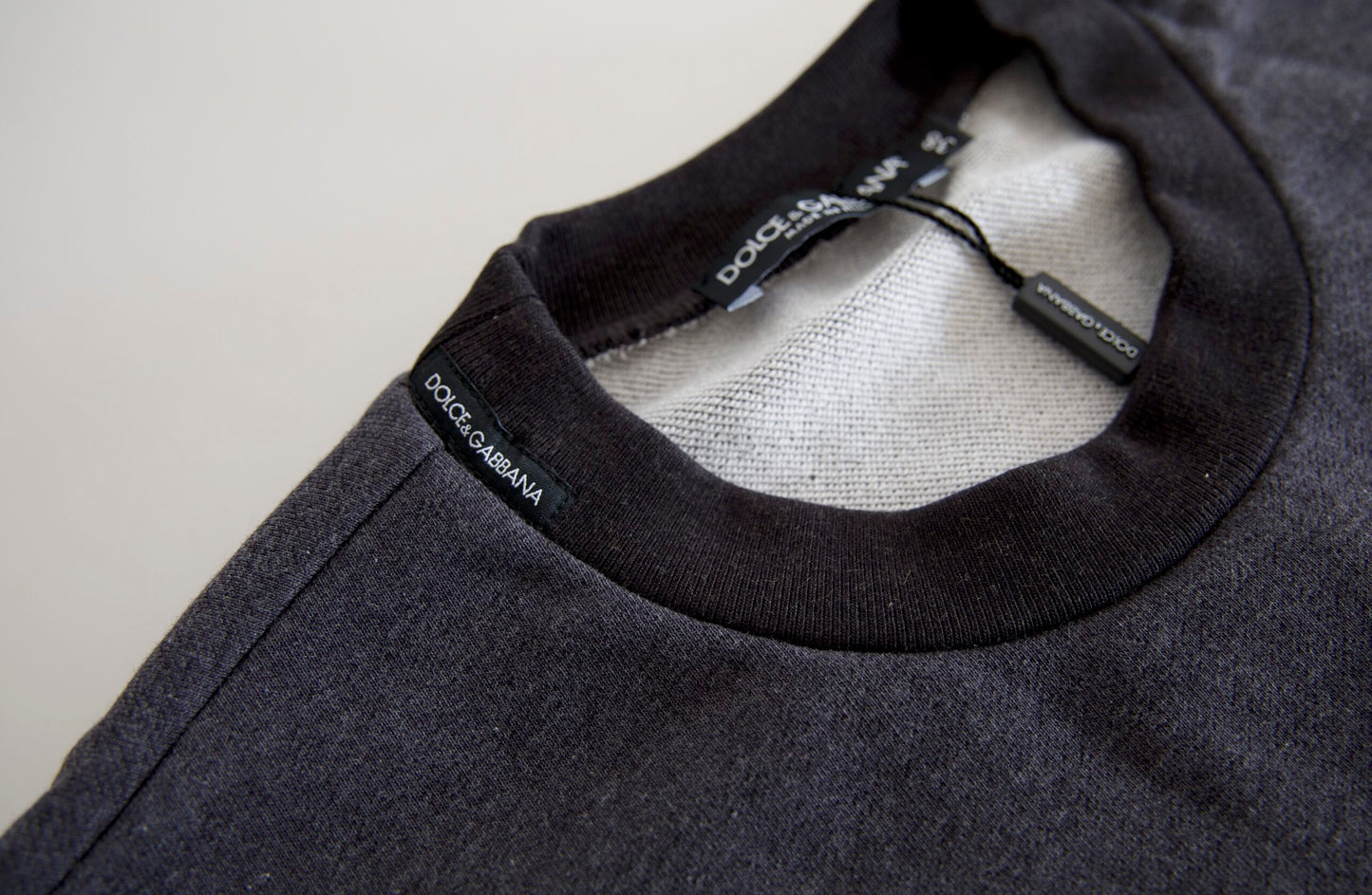 Dolce & Gabbana Dark Gray Cotton Crew Neck Pullover Sweater by Dolce & Gabbana