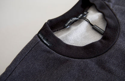 Dolce & Gabbana Dark Gray Cotton Crew Neck Pullover Sweater by Dolce & Gabbana