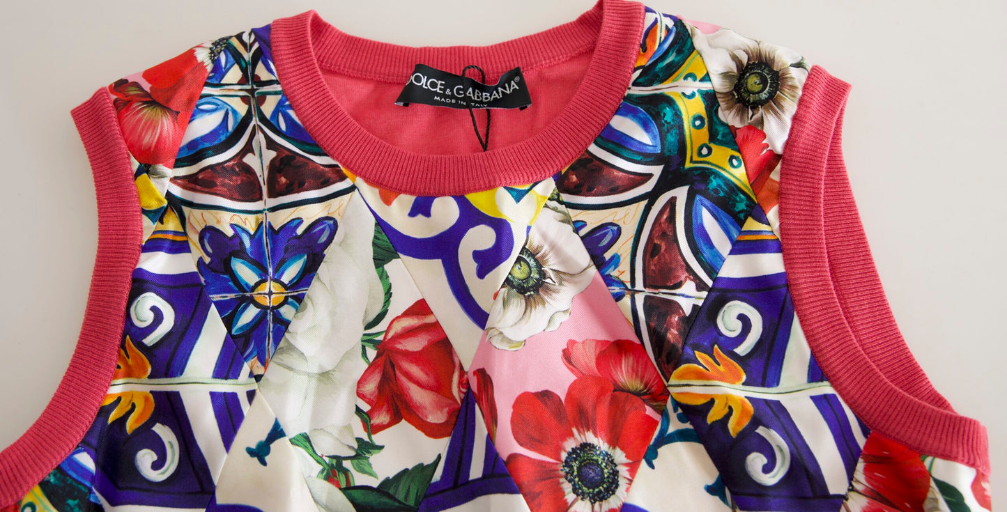 Dolce & Gabbana Multicolor Majolica Floral Crew Neck Tank Top by Dolce & Gabbana