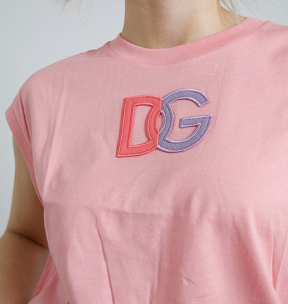 Dolce & Gabbana Pink Cotton DG Logo Crew Neck Tank T-shirt by Dolce & Gabbana