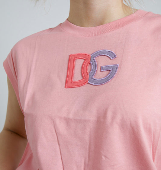 Débardeur élégant à col rond en coton rose Dolce &amp; Gabbana