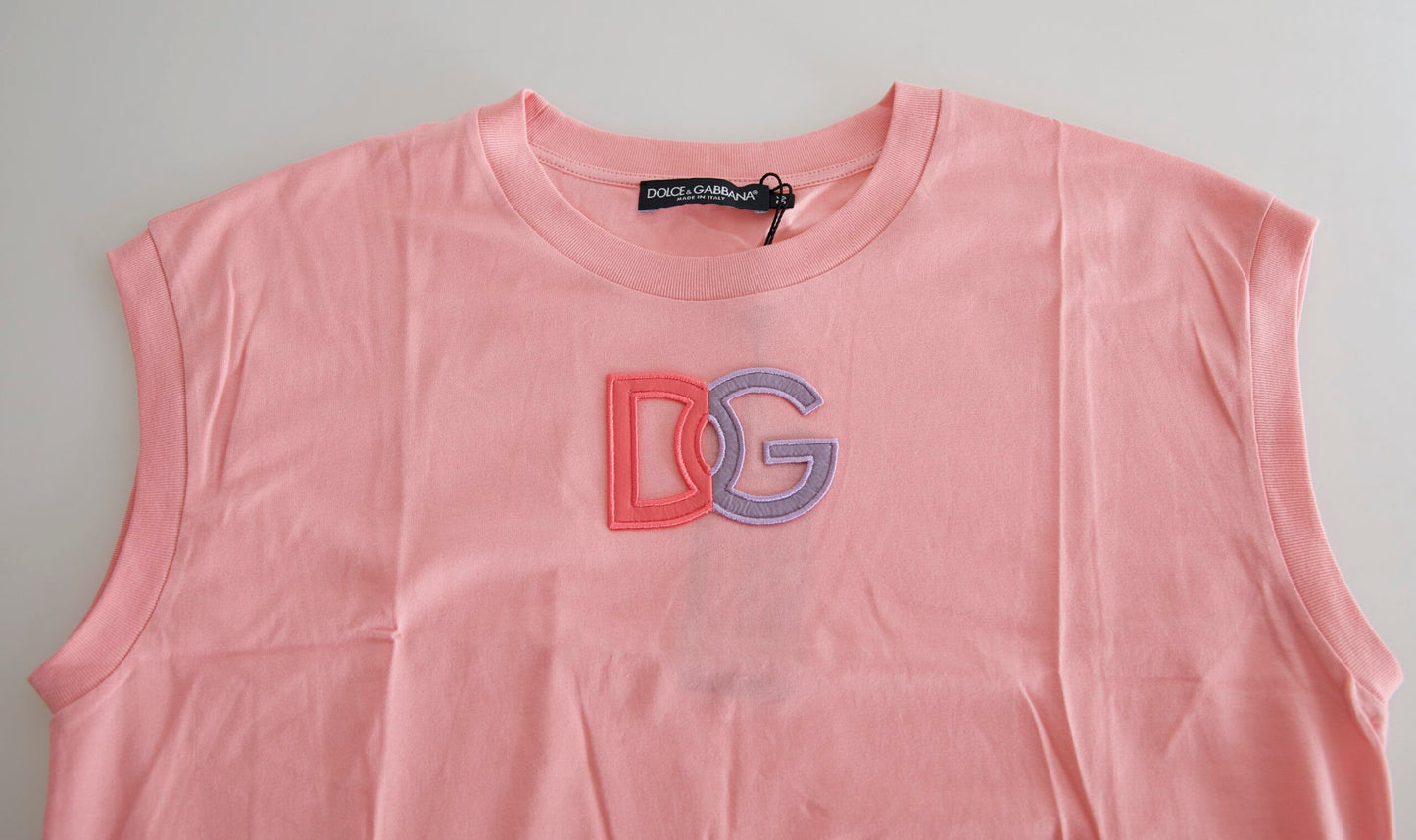 Dolce & Gabbana Pink Cotton DG Logo Crew Neck Tank T-shirt by Dolce & Gabbana