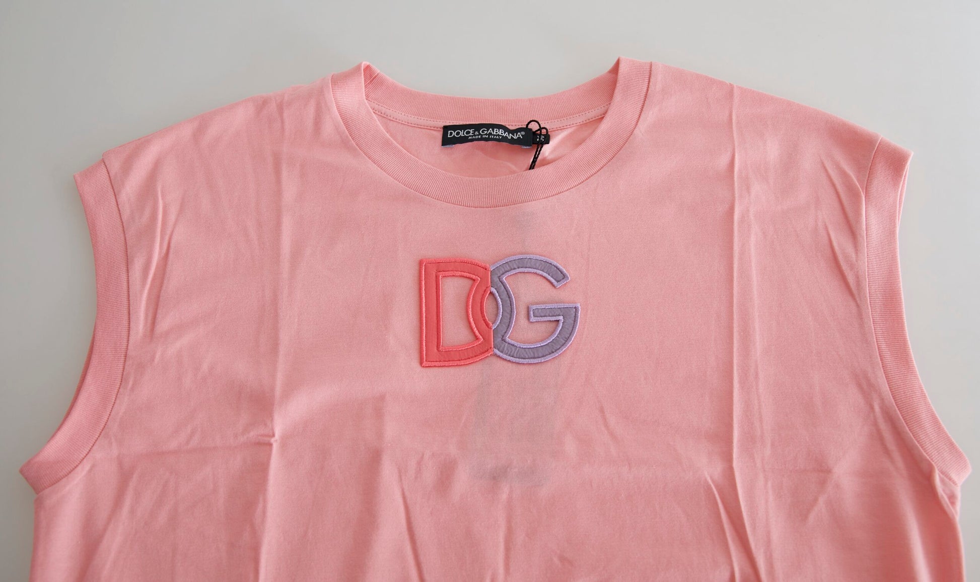 Dolce & Gabbana Pink Cotton DG Logo Crew Neck Tank T-shirt by Dolce & Gabbana