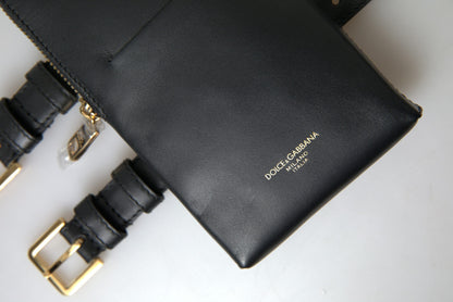 Dolce &amp; Gabbana Black Leather Men Purse Double Belt Strap Bracelet Bag