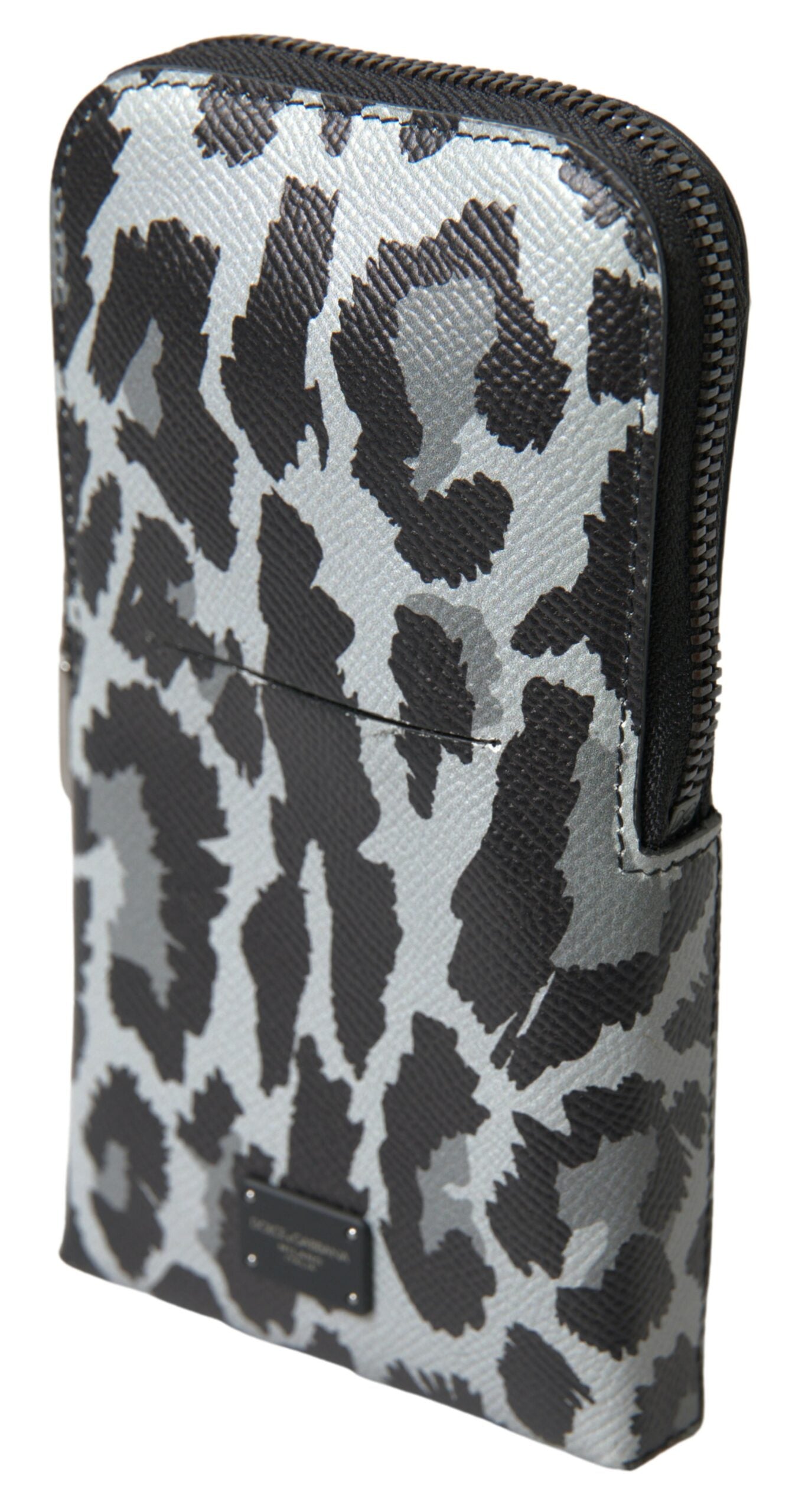 Dolce & Gabbana Gray Leopard Leather Men Purse Crossbody Sling Phone Bag by Dolce & Gabbana