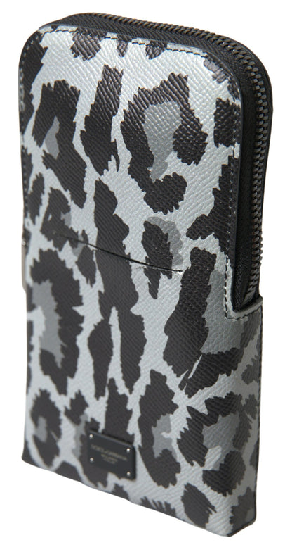 Dolce & Gabbana Gray Leopard Leather Men Purse Crossbody Sling Phone Bag by Dolce & Gabbana