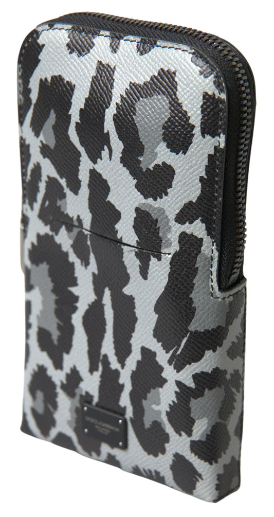 Dolce & Gabbana Gray Leopard Leather Men Purse Crossbody Sling Phone Bag by Dolce & Gabbana