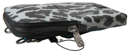 Dolce & Gabbana Gray Leopard Leather Men Purse Crossbody Sling Phone Bag by Dolce & Gabbana