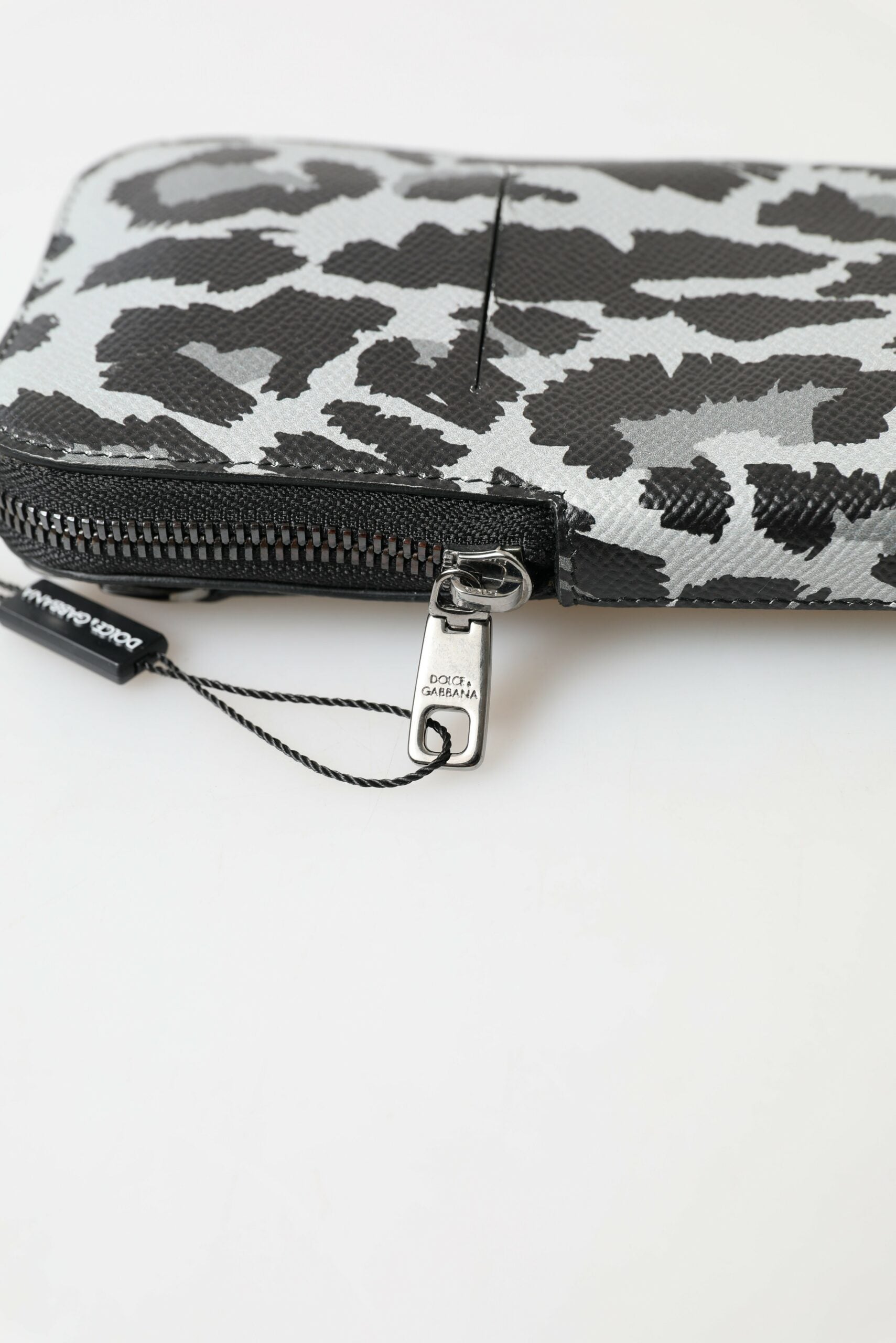 Dolce & Gabbana Gray Leopard Leather Men Purse Crossbody Sling Phone Bag by Dolce & Gabbana