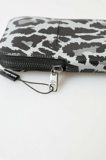 Dolce & Gabbana Gray Leopard Leather Men Purse Crossbody Sling Phone Bag by Dolce & Gabbana