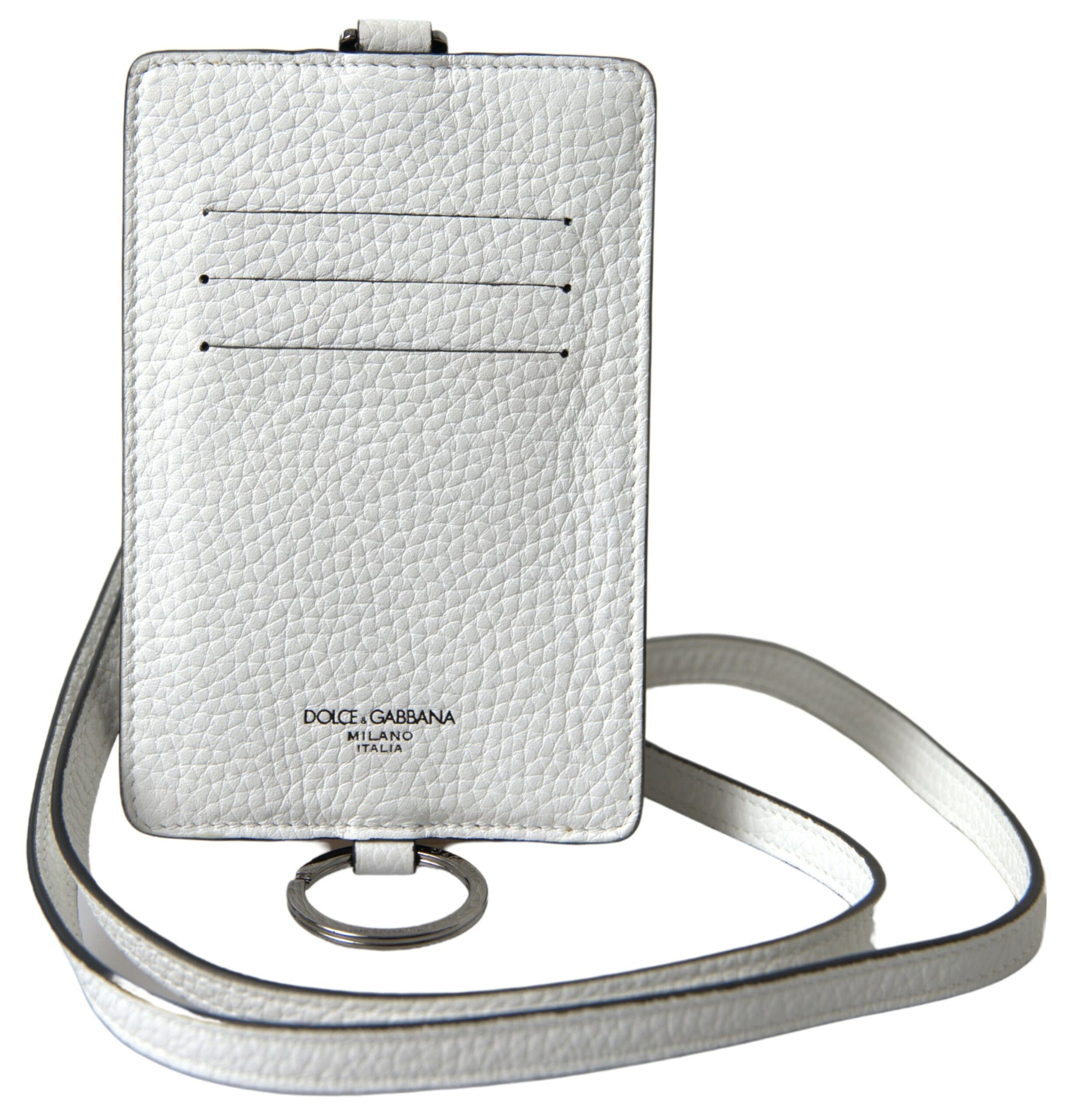 Dolce & Gabbana White Leather Lanyard Logo Card Holder Men Wallet by Dolce & Gabbana