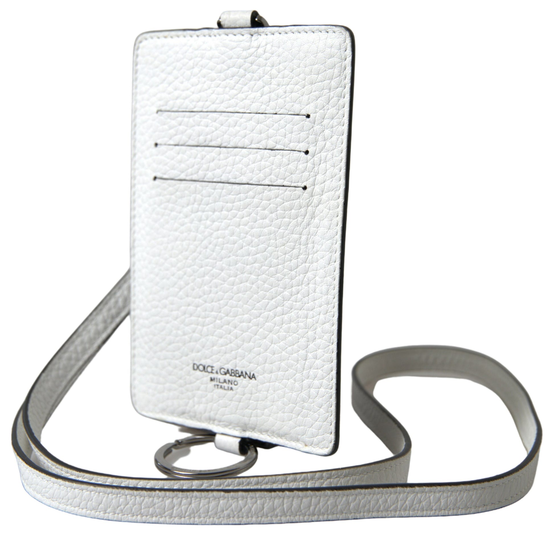 Dolce & Gabbana White Leather Lanyard Logo Card Holder Men Wallet by Dolce & Gabbana