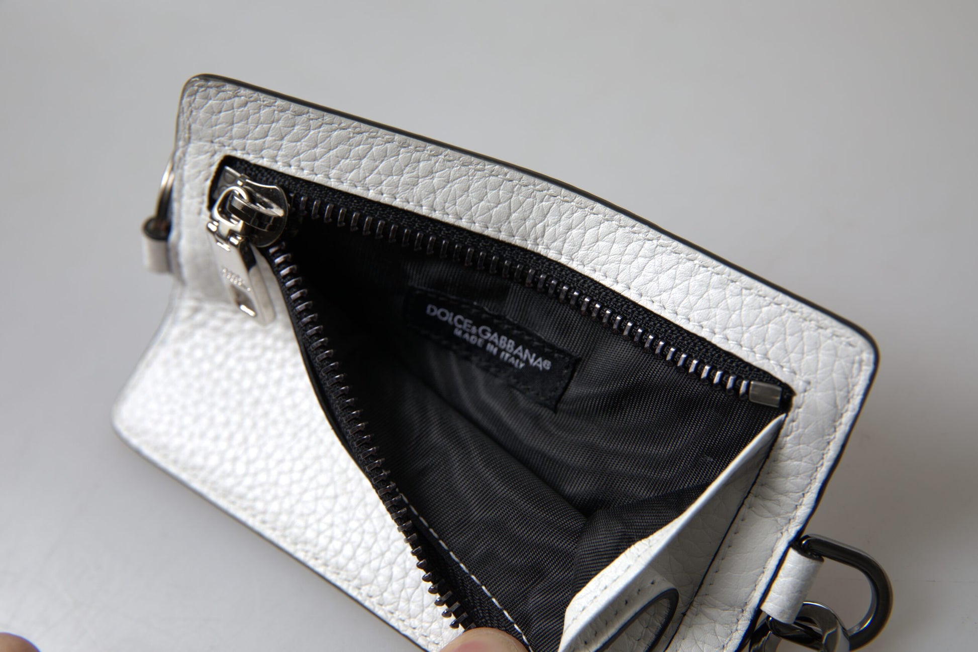Dolce & Gabbana White Leather Lanyard Logo Card Holder Men Wallet by Dolce & Gabbana