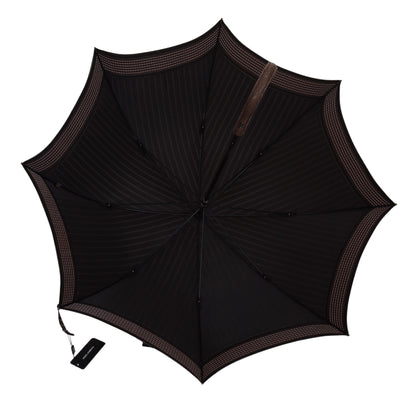 Dolce &amp; Gabbana Brown Striped Leather Handle Collapsible Sartoria Umbrella