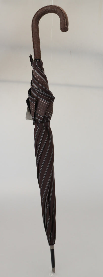 Dolce &amp; Gabbana Brown Striped Leather Handle Collapsible Sartoria Umbrella