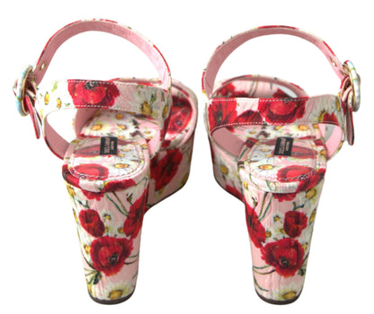 Dolce &amp; Gabbana Multicolor floral print Wedges Floral Ankle Strap Sandals