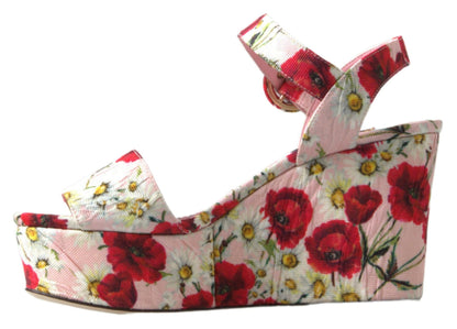 Dolce &amp; Gabbana Multicolor floral print Wedges Floral Ankle Strap Sandals
